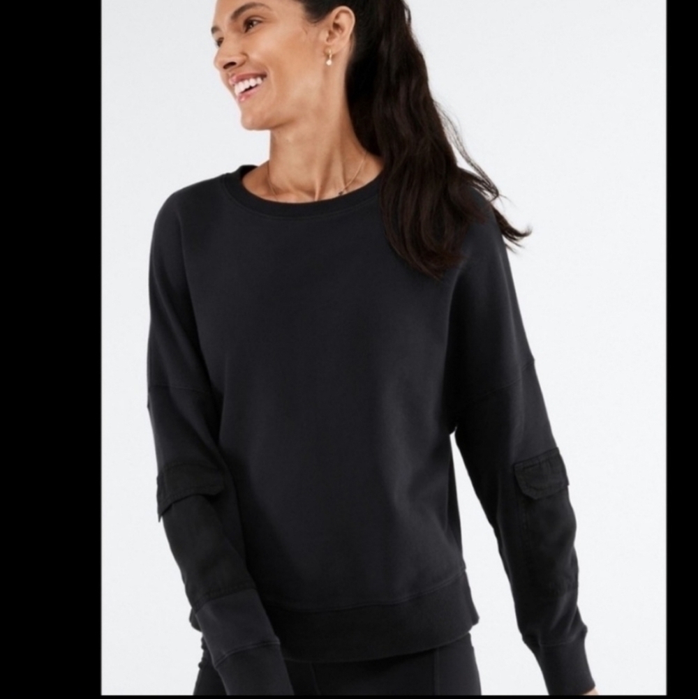 Fabletics Pearl Sweatshirt Black Women's XS Athletic Athleisure Sleeve Pockets